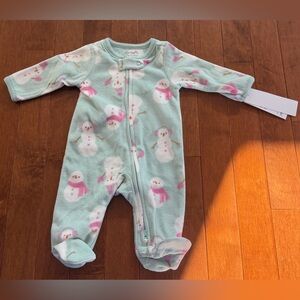 Carter's Mint Green Snowman Fleece Footed One-Piece